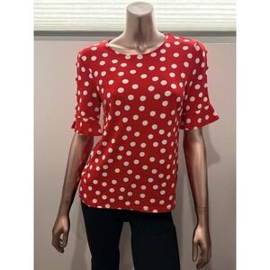 $150+ NEW Boden Polka Dot Red White Ruffle Button Crew Neck Shirt Top/US 6